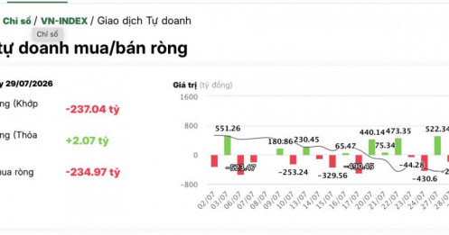 Tự doanh bán ròng hơn 200 tỷ đồng trong phiên VNI tăng 24 điểm
