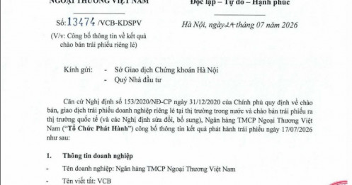 Vietcombank (VCB) huy động thêm 500 tỷ đồng từ kênh trái phiếu