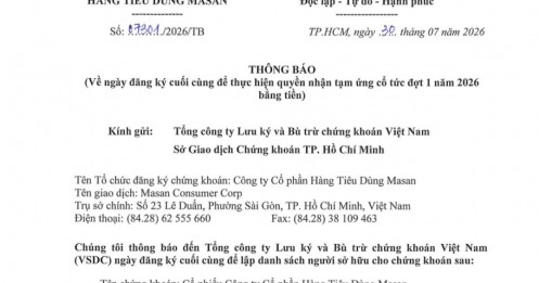 Masan Consumer (MCH) chốt ngày trả cổ tức bằng tiền mặt tỷ lệ 20%