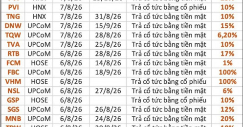 Lộ danh sách doanh nghiệp chốt quyền cổ tức tuần đầu tháng 8, cao nhất 100% tiền mặt