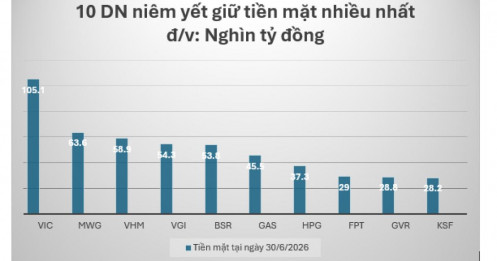 10 DN niêm yết giữ tiền mặt nhiều nhất