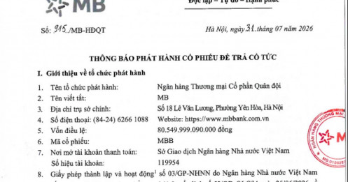 MBBank sắp trả cổ tức 15%