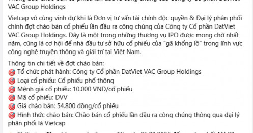 DatVietVAC mở sổ IPO từ ngày 5/8