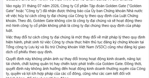 Chủ Golden Gate lần đầu lên tiếng sau thông tin bị hủy tư cách công ty đại chúng
