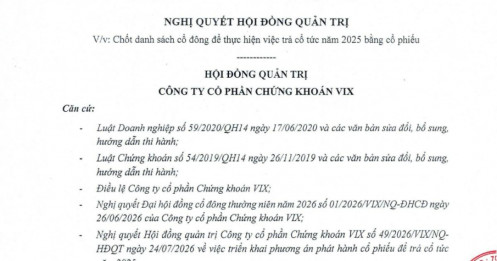 VIX chốt ngày phát hành hơn 122 triệu cổ phiếu trả cổ tức