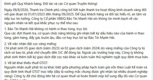 Bảo Tín Mạnh Hải khẳng định không thao túng, không găm hàng, không đẩy giá vàng