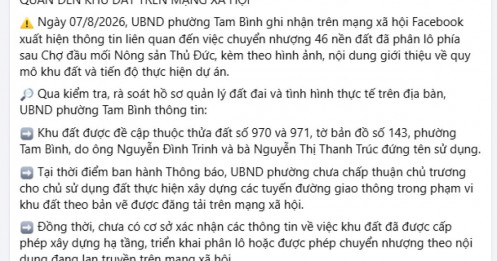 Cảnh báo thông tin rao bán 46 nền đất sau chợ đầu mối Thủ Đức