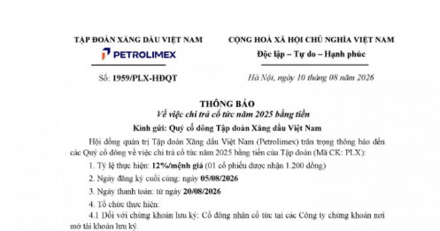 Cổ đông Petrolimex (PLX) sắp nhận hơn 1.500 tỷ đồng tiền cổ tức