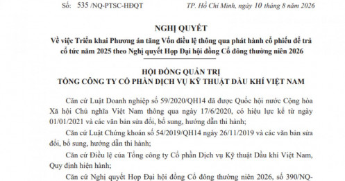 PVS sẽ phát hành hơn 102 triệu cổ phiếu trả cổ tức