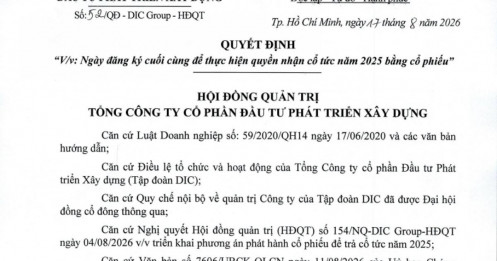 DIC Corp (DIG) chốt quyền phân bổ gần 48 triệu cổ phiếu trả cổ tức