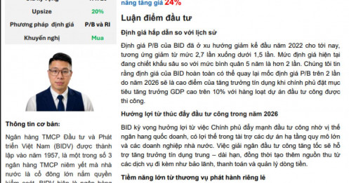 BIDV có thể hưởng lợi lớn từ đầu tư công, kỳ vọng cổ phiếu còn dư địa tăng đến 24%