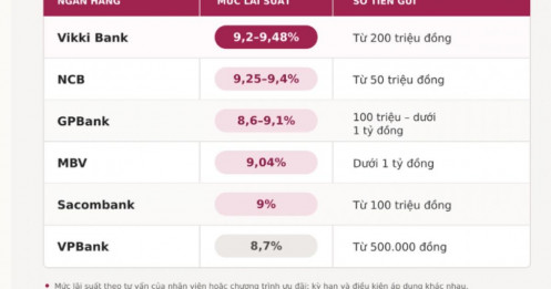 Nhiều ngân hàng trả lãi suất tiết kiệm trên 9% một năm