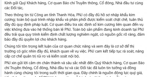 PNJ chính thức lên tiếng sau kết luận của công an về vụ buôn lậu kim cương
