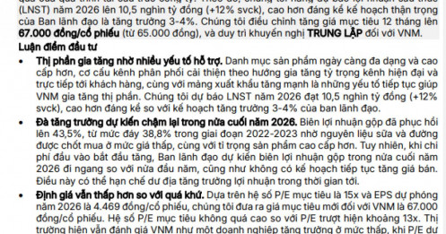 VNM được nâng giá mục tiêu lên 67.000 đồng/cp, nhưng vẫn chỉ khuyến nghị “trung lập”