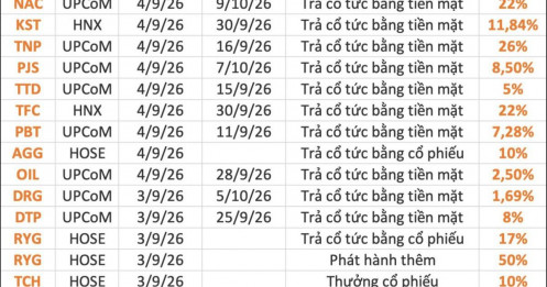 4 cổ phiếu sắp chốt quyền sau kỳ nghỉ lễ: Một mã trả cổ tức tiền mặt cao kỷ lục 26%