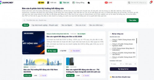 24HMoney ra mắt kho 500+ báo cáo BĐS: Tra cứu siêu tốc, đọc nhanh nhờ AI