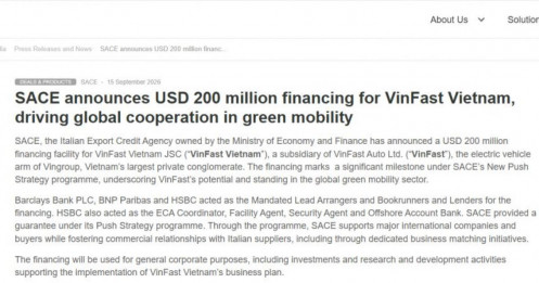 VinFast huy động 200 triệu USD từ 3 ngân hàng quốc tế