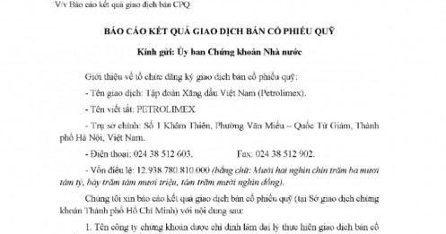 Petrolimex (PLX) bán thành công toàn bộ cổ phiếu quỹ