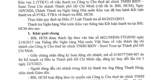 Thanh tra phát hiện sai sót tại công ty cho thuê tài chính có 50% vốn BIDV