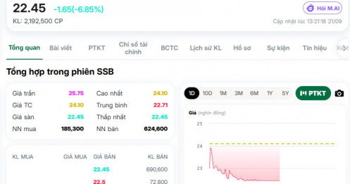 SSB bất ngờ giảm gần 7% sau chuỗi tăng nóng, hàng chục triệu cổ phiếu sang tay