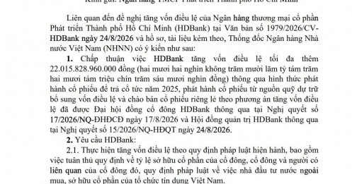 NHNN “bật đèn xanh”: Một ngân hàng sắp tăng vốn điều lệ hơn 22.000 tỷ đồng