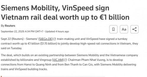 VinSpeed ký “deal” 1 tỷ EUR với Siemens Mobility, cuộc chơi đường sắt tốc độ cao nóng lên