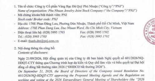 PNJ công bố thông tin bất thường