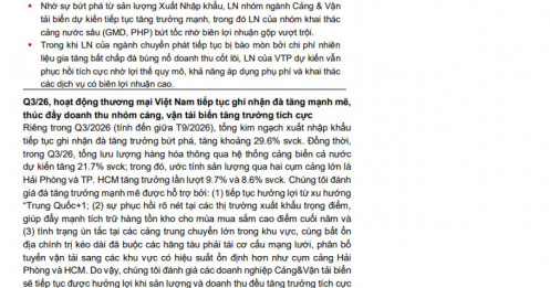 Quý III/2026: 3 doanh nghiệp cảng biển được dự báo “lãi to”