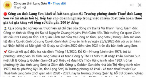 Bắt Trưởng phòng Thuế ở Lạng Sơn: 5 lần nhận hối lộ để giúp doanh nghiệp