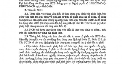 NCB được tăng vốn điều lệ lên 62,280 tỷ