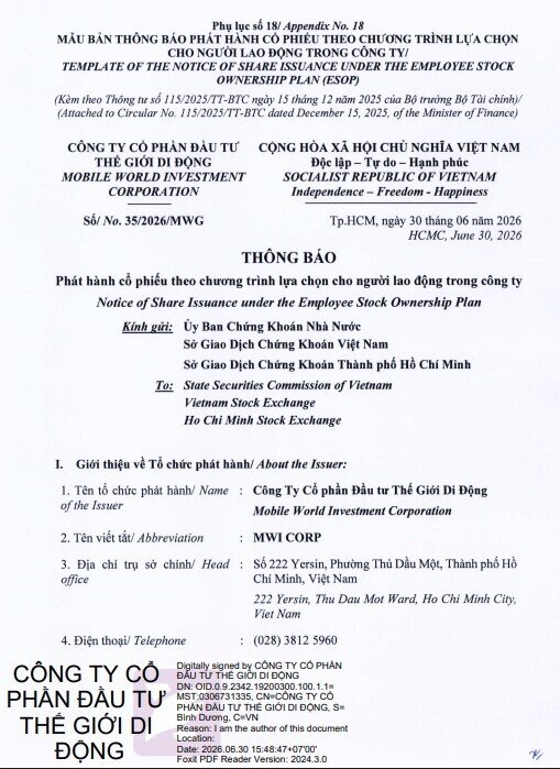 MWG chốt ngày phát hành ESOP, giá “hời” gây chú ý