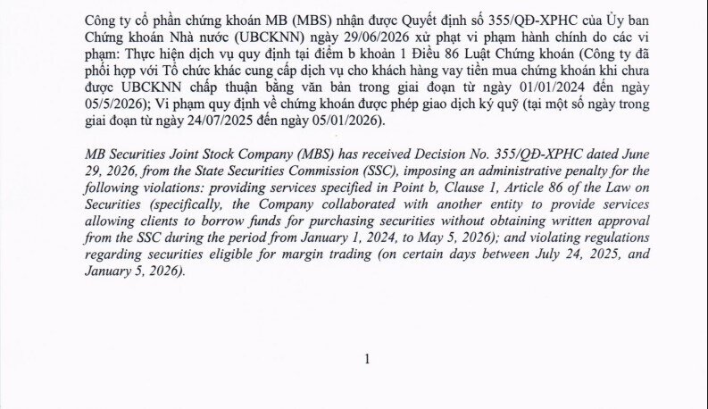 Chứng khoán MB vừa bị UBCKNN "tuýt còi"