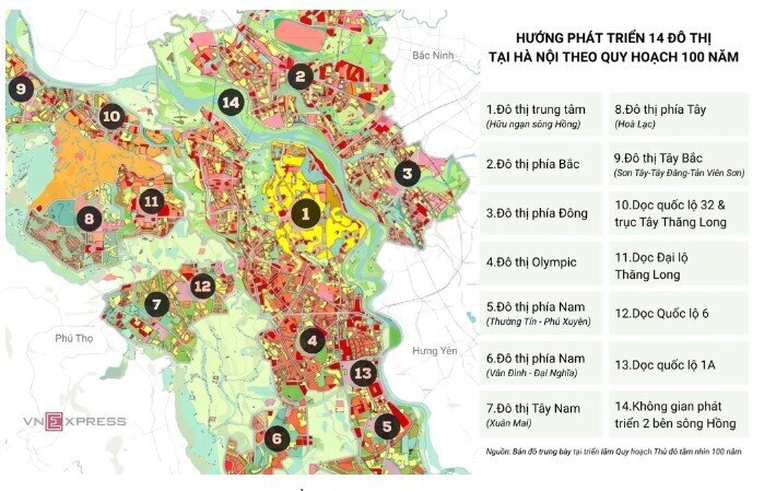 14 đô thị trong tương lai của Hà Nội