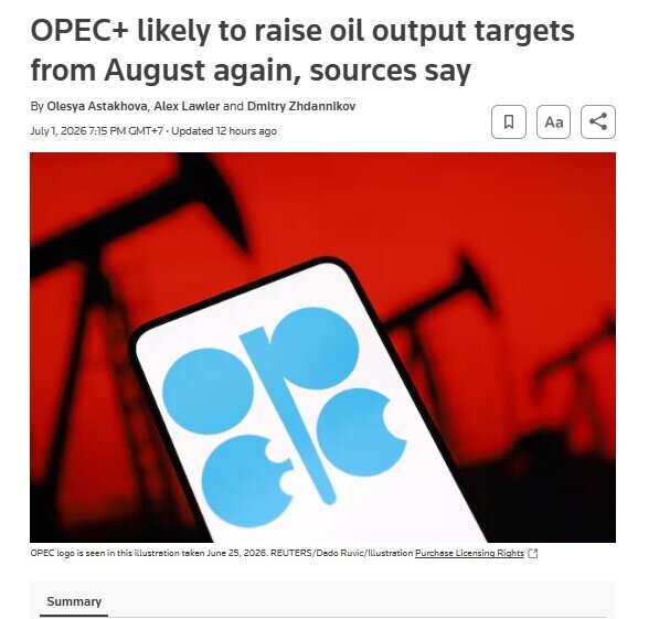OPEC+ sẽ tăng sản lượng dầu thô trong tháng 8?
