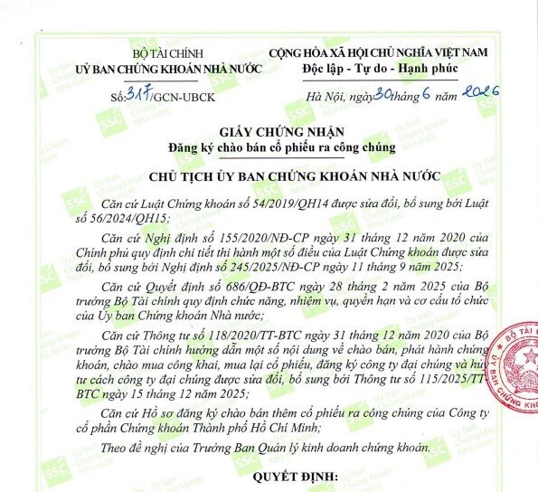 Chứng khoán HSC được chấp thuận chào bán gần 270 triệu cổ phiếu, giá 10.000 đồng/cp