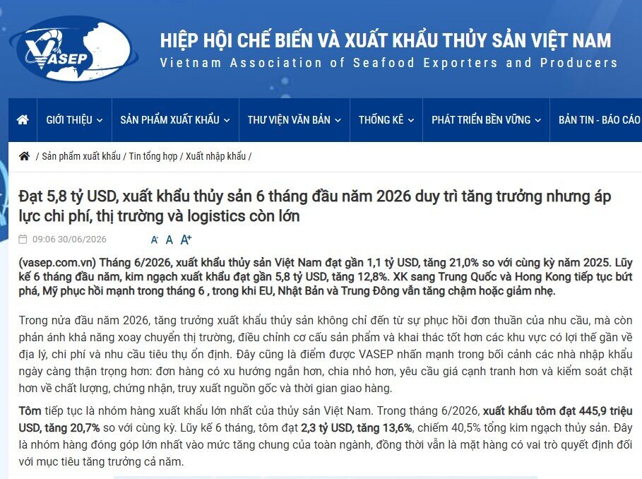 Tháng 6 bùng nổ: Xuất khẩu thủy sản sang Mỹ tăng mạnh, kỳ vọng gì cho nửa cuối năm?