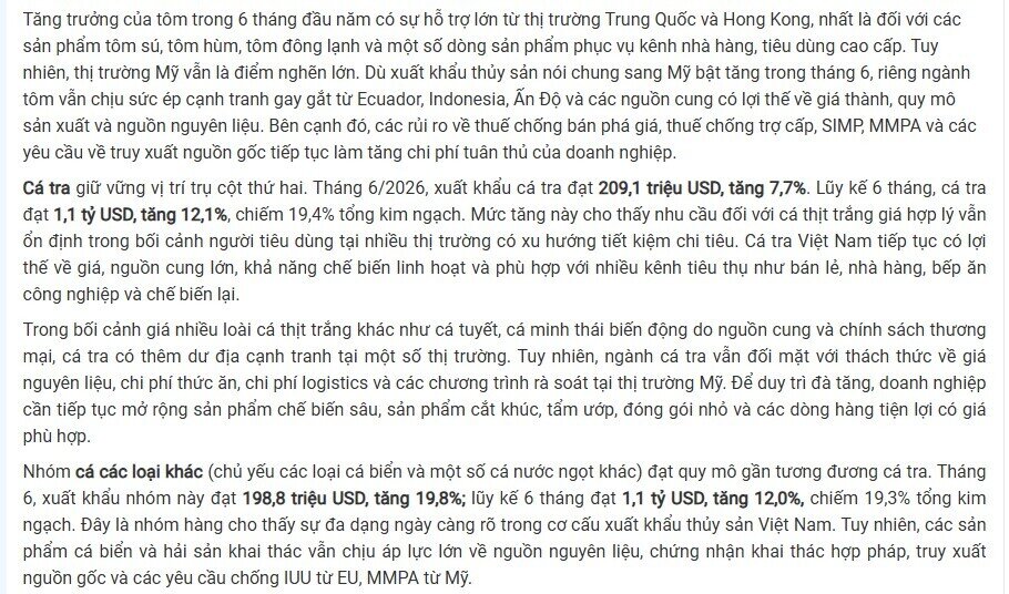 Tháng 6 bùng nổ: Xuất khẩu thủy sản sang Mỹ tăng mạnh, kỳ vọng gì cho nửa cuối năm?
