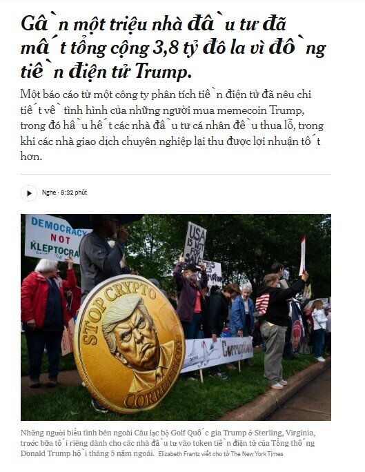 Mua coin của TT. Trump, gần 1 triệu NĐT nhận "trái đắng" hơn 3,8 tỷ USD