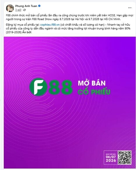 F88 chào bán cổ phiếu giá 71.000 đồng, Chủ tịch trực tiếp gửi lời mời tới nhà đầu tư