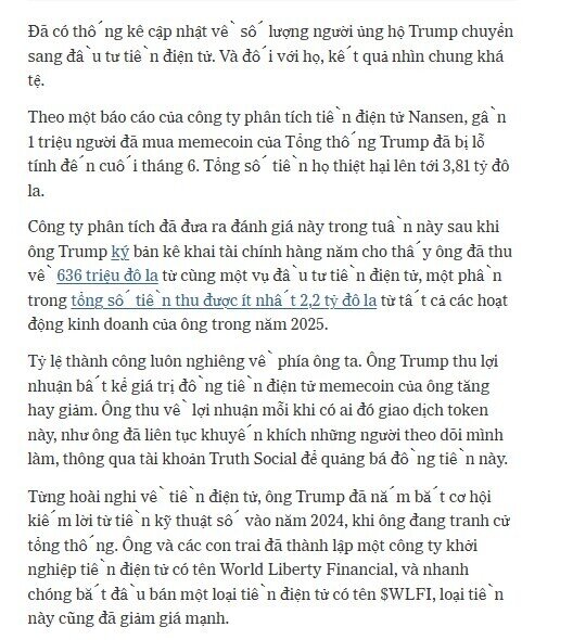 Mua coin của TT. Trump, gần 1 triệu NĐT nhận "trái đắng" hơn 3,8 tỷ USD