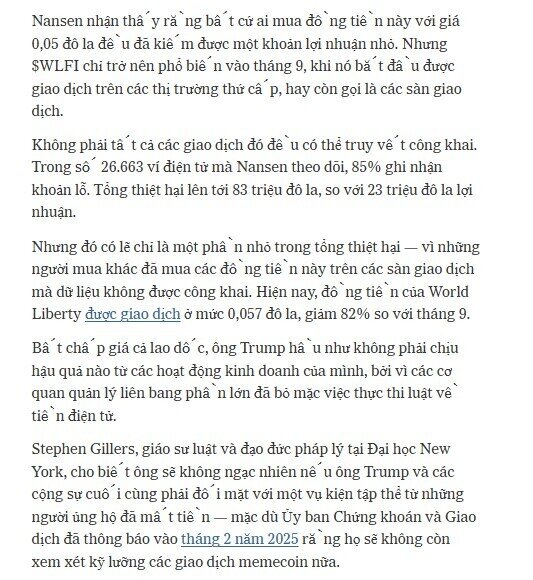 Mua coin của TT. Trump, gần 1 triệu NĐT nhận "trái đắng" hơn 3,8 tỷ USD