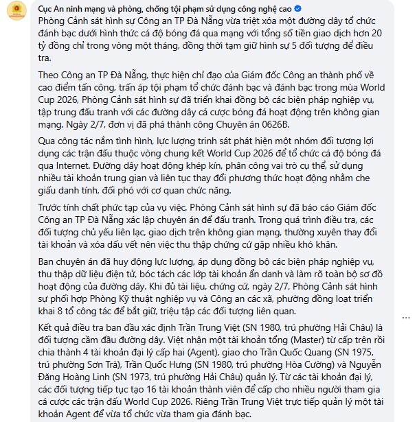 Chỉ 1 tháng, hơn 20 tỷ đồng "đổ" vào cá độ World Cup