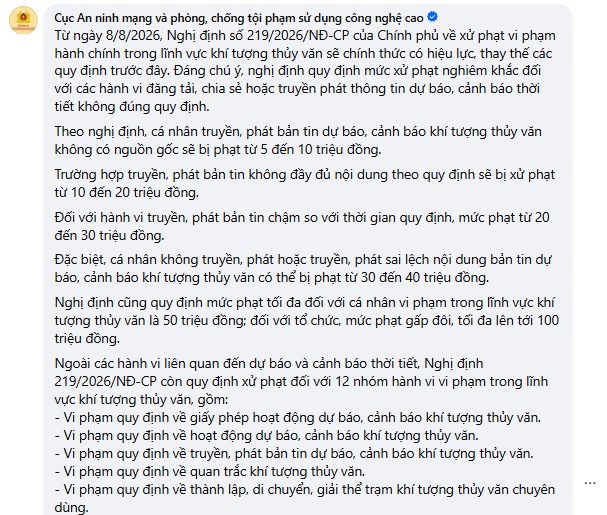 Từ 8/8, đưa tin sai lệch về dự báo thời tiết có thể bị phạt đến 40 triệu đồng