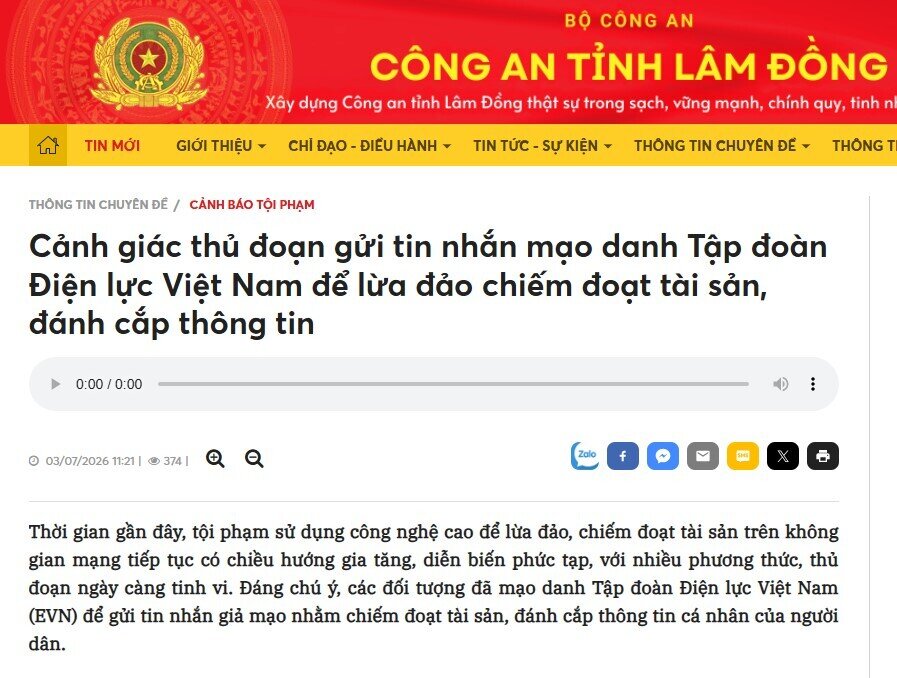 Công an cảnh báo thủ đoạn lừa đảo liên quan đến tiền điện, người dân cảnh giác