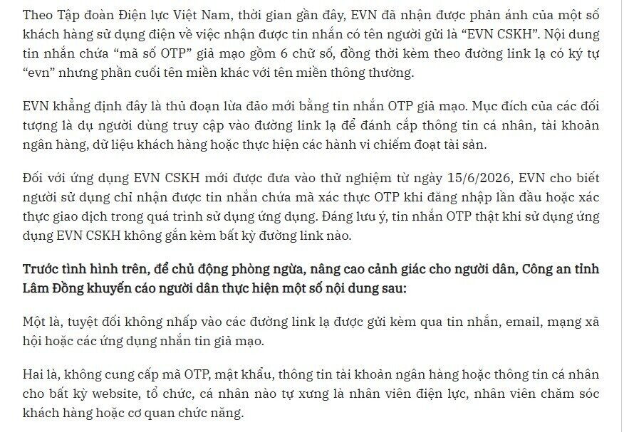 Công an cảnh báo thủ đoạn lừa đảo liên quan đến tiền điện, người dân cảnh giác