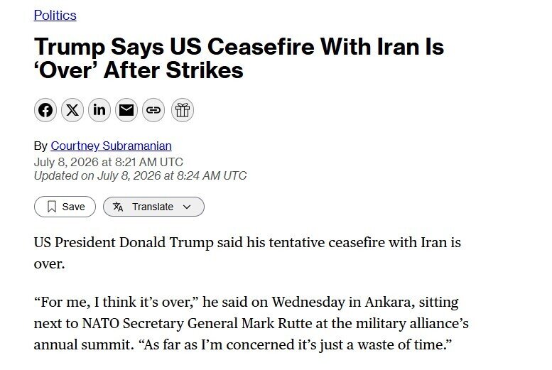 Nóng: Ông Trump tuyên bố lệnh ngừng bắn với Iran đã hết