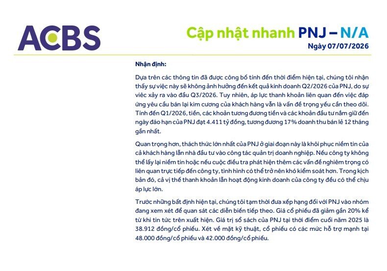 ACBS đưa cổ phiếu PNJ vào diện ‘đang xem xét’, chỉ ra bài toán lớn nhất doanh nghiệp phải vượt qua