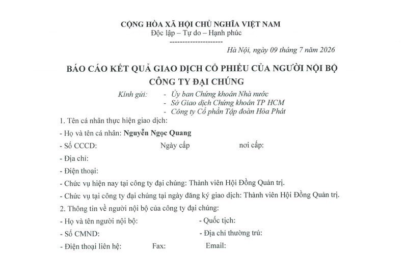 Thành viên HĐQT Hòa Phát bán thành công 6,6 triệu cổ phiếu HPG