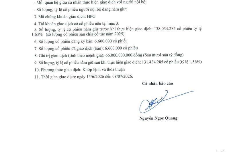 Thành viên HĐQT Hòa Phát bán thành công 6,6 triệu cổ phiếu HPG