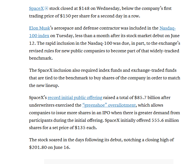 Cổ phiếu SpaceX chạm đáy sâu nhất lịch sử sau IPO, tất cả những người mua giá IPO đều đang lỗ